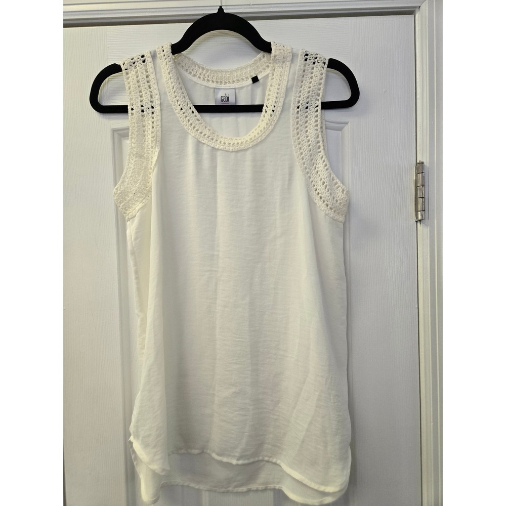 Cabi White‎ Crochet Lace Trim Sleeveless Tank Top Mixed Media XS